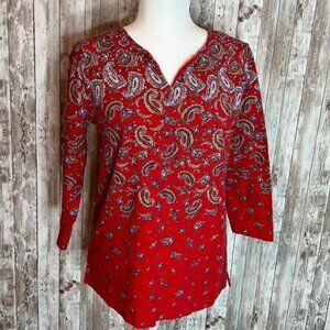 Talbots Red Paisley 3/4 Sleeve Shirt size Small